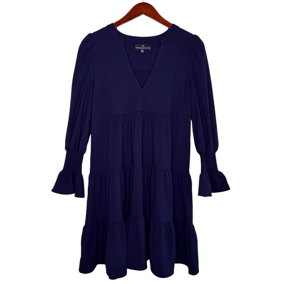 POMANDER PLACE Tiered V Neck Bell Sleeve Dress Size Small in Navy - Picture 12 of 13